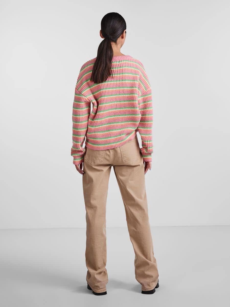PIECES Damen Pcbina Ls O-Neck Knit Bc Strickpullover XS Absinthe Green/Stripes:cdan-desf-mrng, XS Ab