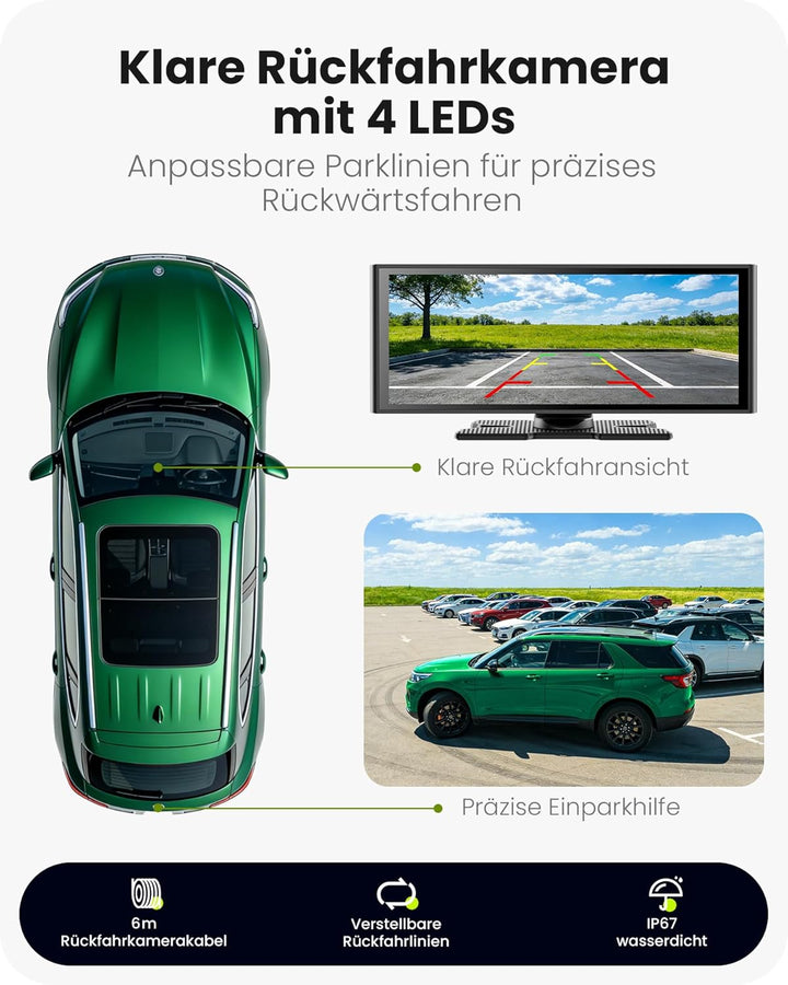 9,26" Wireless Car Play Display für Apple CarPlay & Android Auto – Tragbares Auto-Display mit Rückfa