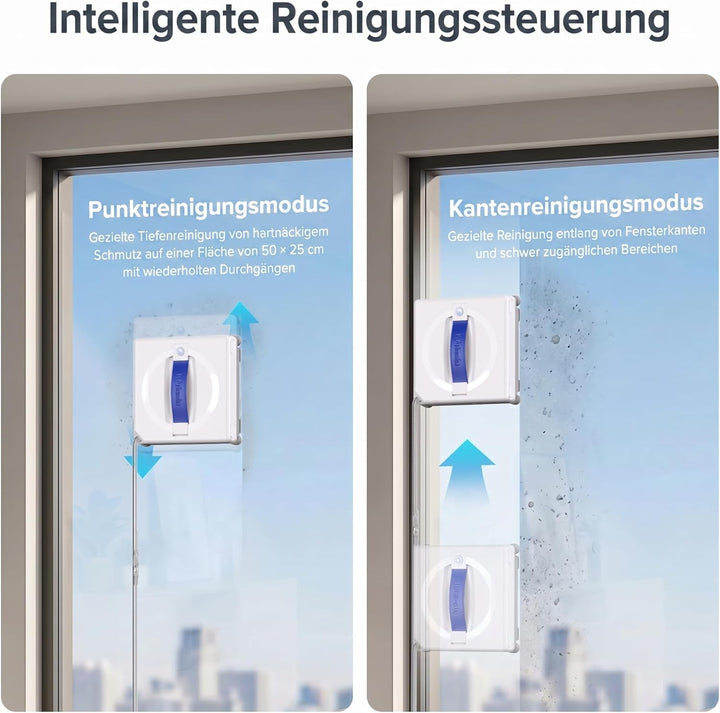 Lubluelu Fensterputzroboter mit 4 Eck-Reinigungsbürsten, 8 kPa Saugleistung, KI-Navigation, Dual-Spr