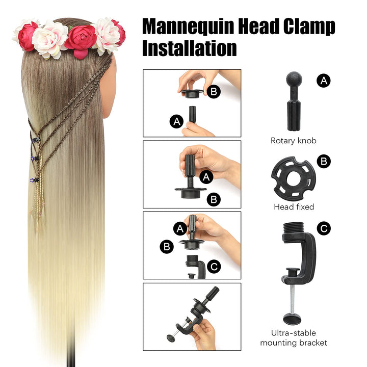 Trainingsköpfe, 28 inch Frisierkopf für Frisöre 100% Synthetikfaser-Haar Übungskopf,mit DIY Stricken