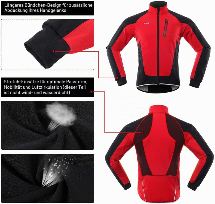 ARSUXEO Herren Winter Fahrradjacke Thermo-Vlies Softshell MTB Fahrrad Outwear Winddicht Wasserdicht