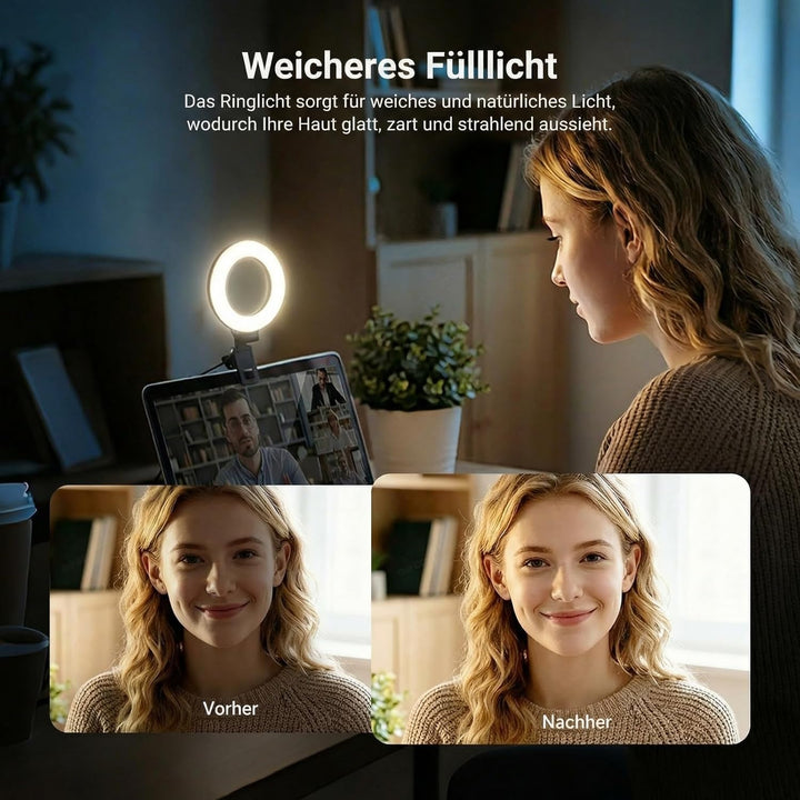 NEEWER BASICS 5" Ringlicht mit Klemme und Mini Stativ, 10W 3000k-6000K Dimmbares Ansteckleuchte für