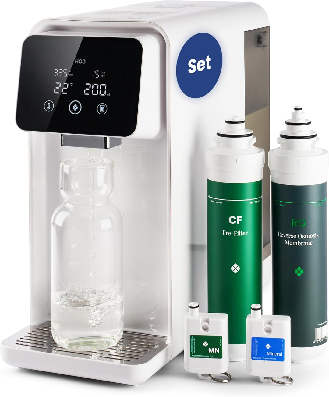 HO3 Home One Auftisch Osmoseanlage für Trinkwasser mit 4 Temperaturstufen (RT, 50, 85, 95°C), 5 Stuf