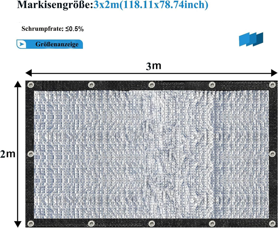 Schattennetz Auto für Hunde, 3 x 2 m, Aluminium-Netz, 85% Hitzeschutzhaube, UV-reflektierender Schut