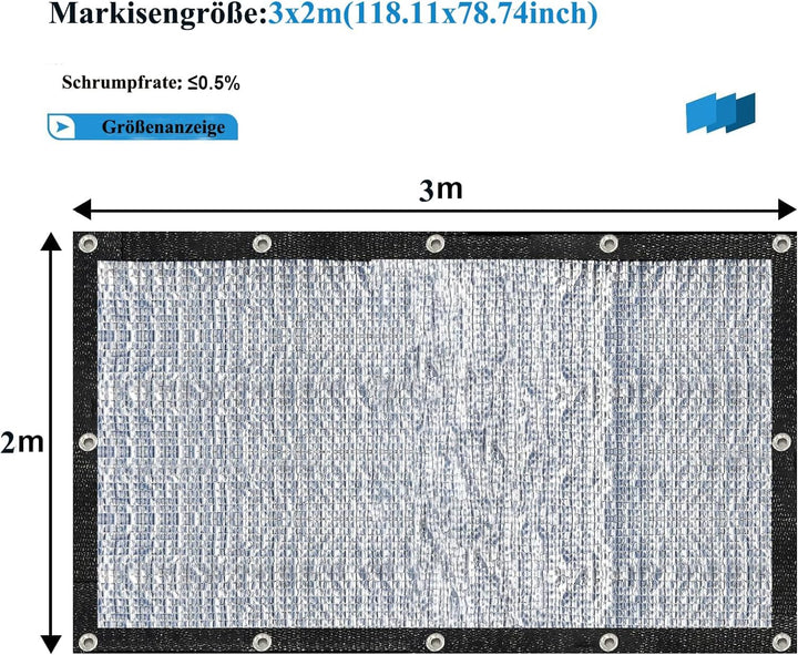 Schattennetz Auto für Hunde, 3 x 2 m, Aluminium-Netz, 85% Hitzeschutzhaube, UV-reflektierender Schut