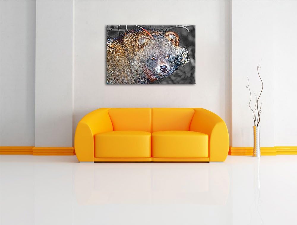 süsser Waschbär schwarz/weiss Deluxe Format: 100x70 cm auf Leinwand, XXL riesige Bilder fertig gerah