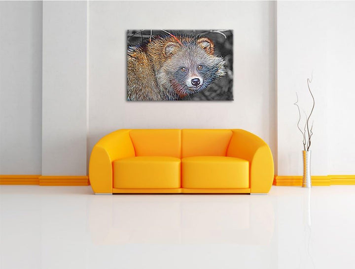 süsser Waschbär schwarz/weiss Deluxe Format: 100x70 cm auf Leinwand, XXL riesige Bilder fertig gerah