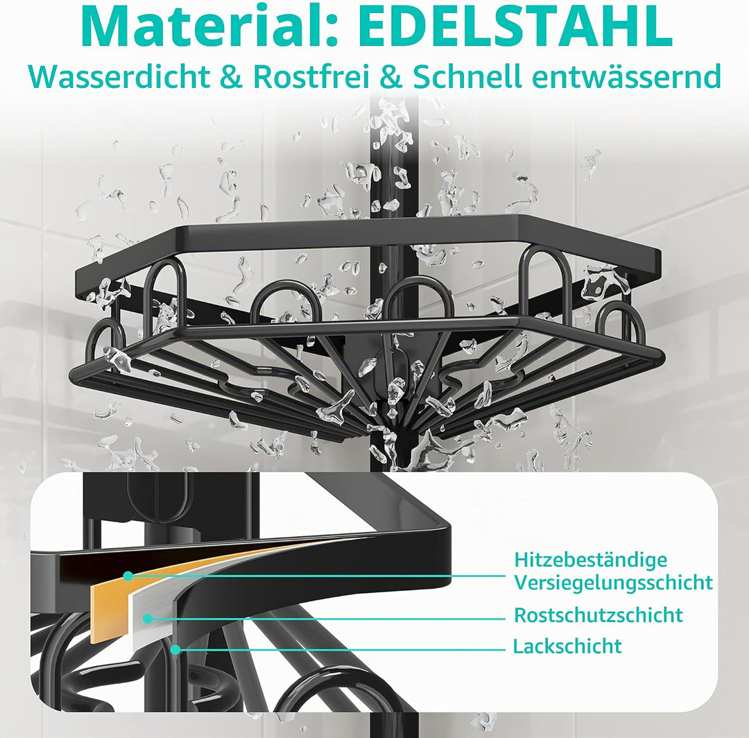 HapiRm Teleskopstange Duscheckregal Teleskop - Teleskopregal, 70-276cm | 4 Tier rostfrei Teleskop Ba