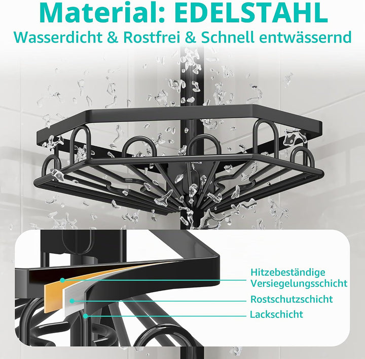 HapiRm Teleskopstange Duscheckregal Teleskop - Teleskopregal, 70-276cm | 4 Tier rostfrei Teleskop Ba