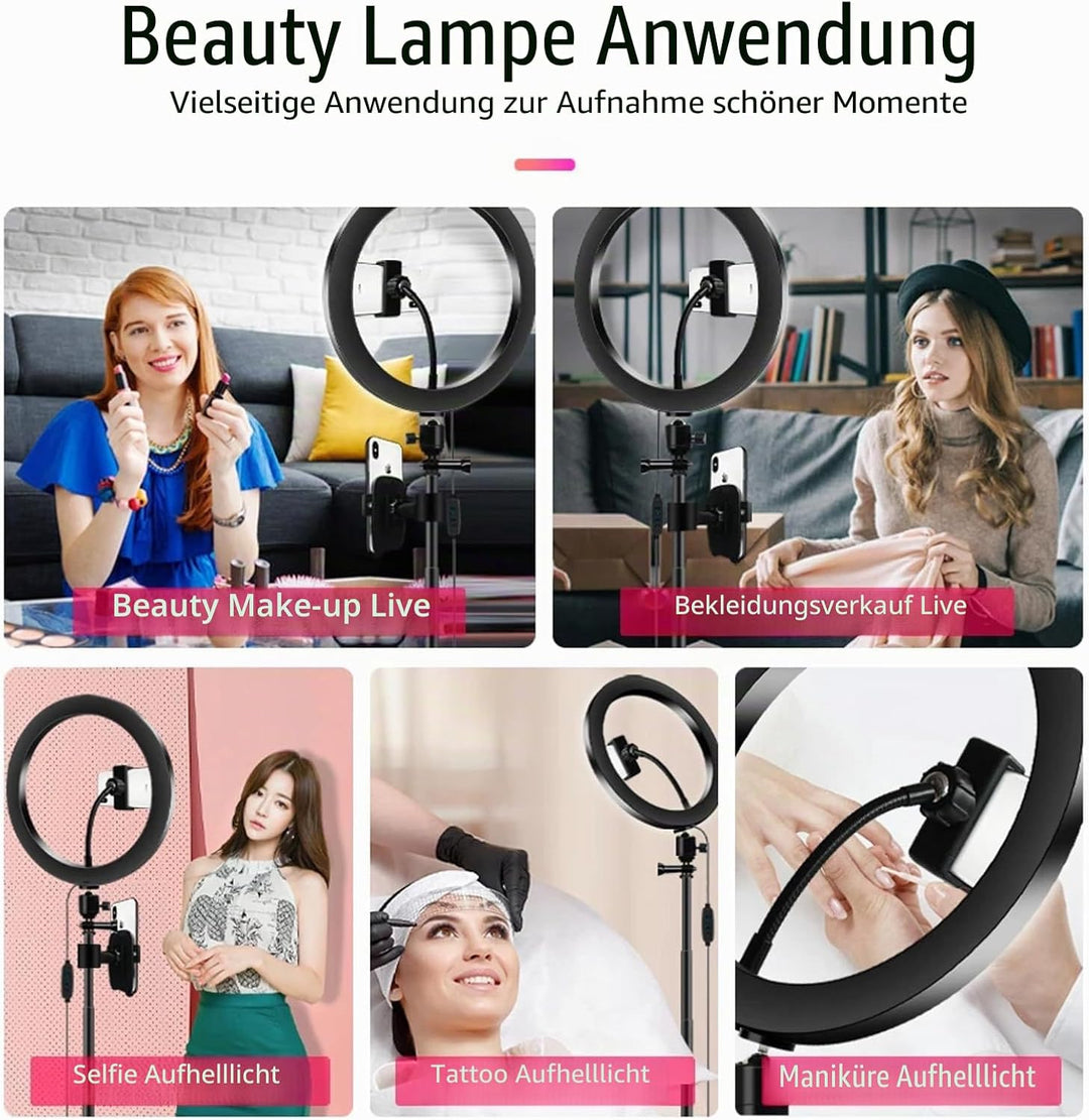 Fyearfly LED Ringlicht USB, 13 Zoll, Weiss, Einstellbare Helligkeit, Selfie Ringlicht mit Telefonhal