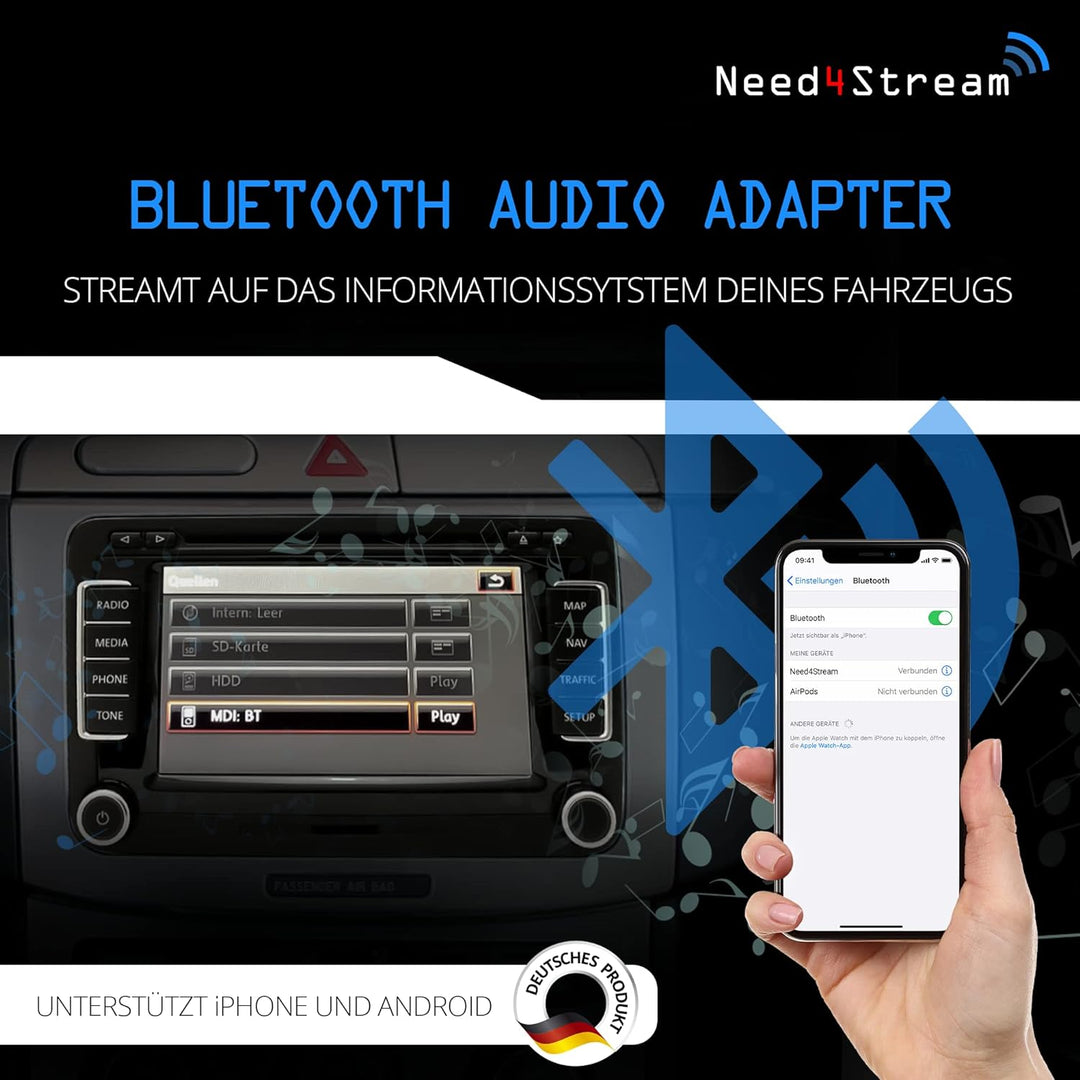 Need4Stream N4S79431 Bluetooth Adapter Auto kompatibel mit VW, Skoda und Seat, Audio Adapter mit Tit