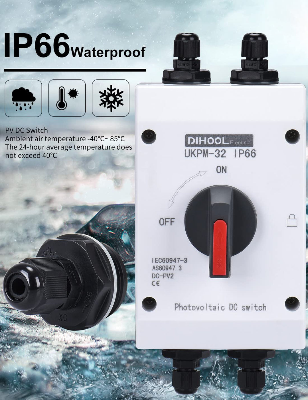DIHOOL DC Trennschalter Leistungsschalter IP65 Wasserdicht 32a 1200V PV Combiner Box For Solaranlage
