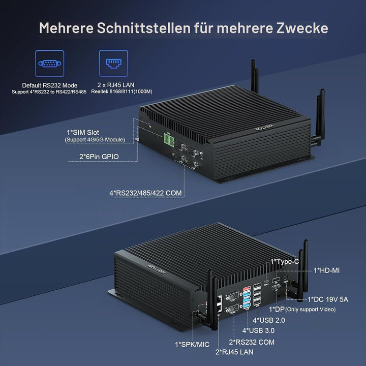 HISTTON Mini PC Windows 11 Pro, Industrie-PC Core i7-10710U, DDR4 16GB RAM 1TB M.2 SSD, 2 RS232 + 4