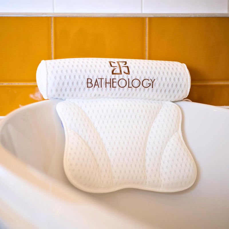 Batheology® Badewannenkissen, Ergonomisch Badekissen Grau für Badewanne mit [Visco-Memory-Foam]-Füll