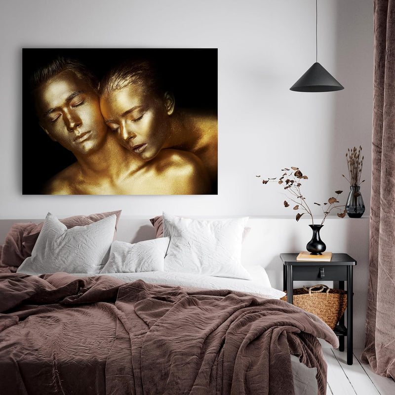 wandmotiv24 Leinwand-Bild Gold Collection, Grösse 40x30cm, Querformat, Frau & Mann in Gold-metallic,