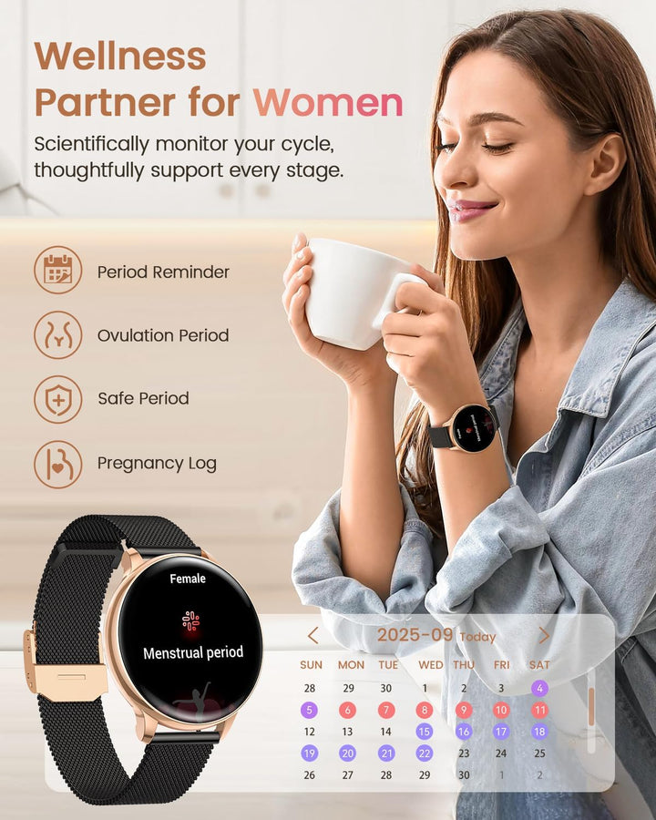 RUXINGX Smartwatch Damen, 1.27" Smart Watch Rund mit Telefonfunktion, 24H SpO2 Pulsuhr, Fitnessuhr m