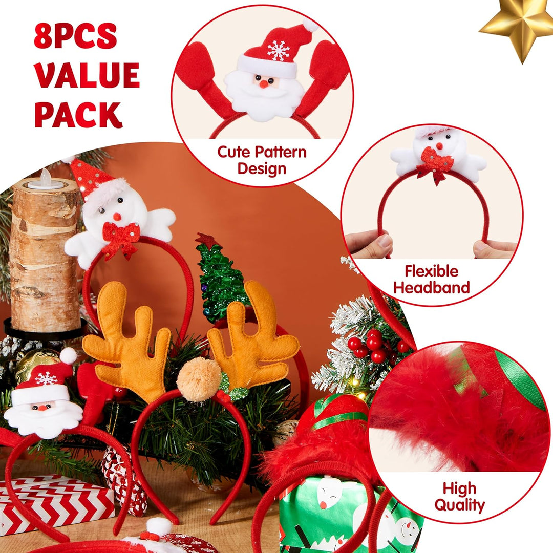 JOYIN 8 Stückt Set Weihnachts Haarreif mit verschiedenen Designs, Haarschmuck für Weihnachtsfeiern C