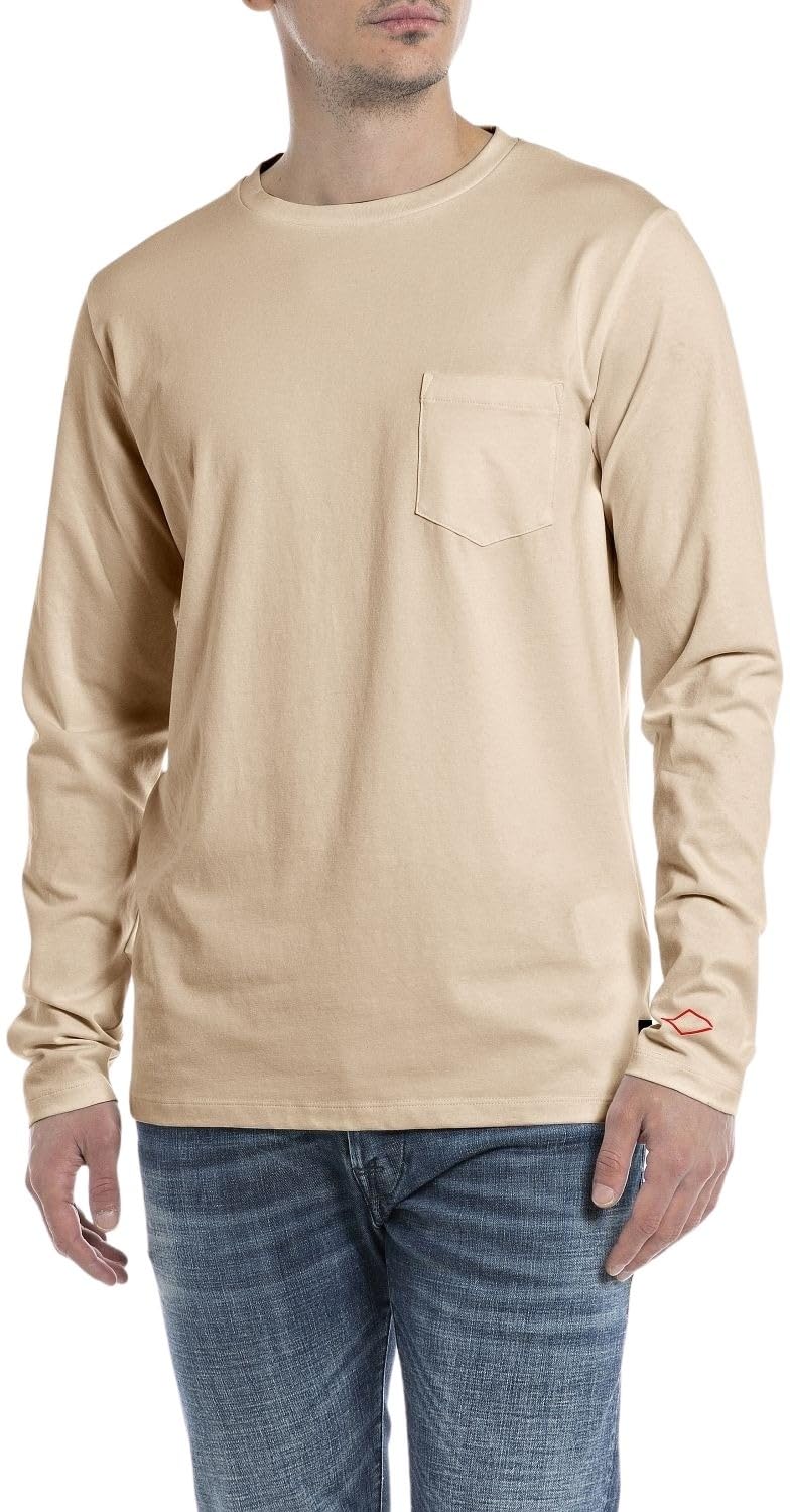 Replay Herren Langarmshirt mit Brusttasche 3XL Light Taupe 803, 3XL Light Taupe 803