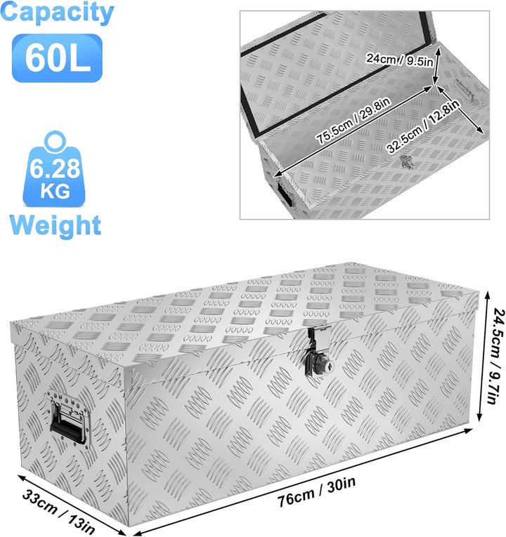 XMTECH 60L Aluminium Transportbox Aufbewahrungsbox Aluminiumkoffer Aluminiumbox Truckbox, Silber Lag