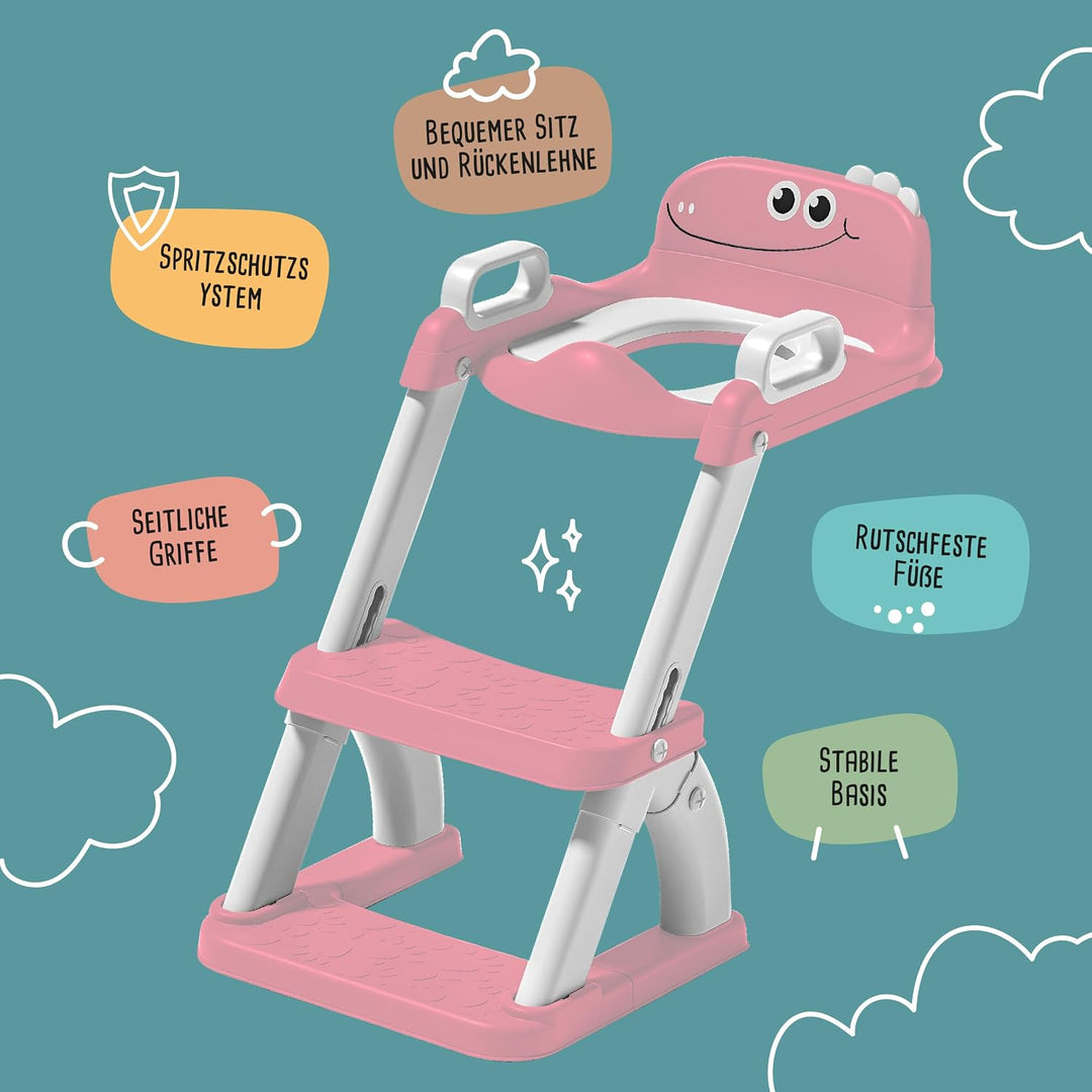 Toilettensitz Kinder mit Treppe – Höhenverstellbarer Kinder Toilettensitz mit Trittstufe &amp; Rückenleh