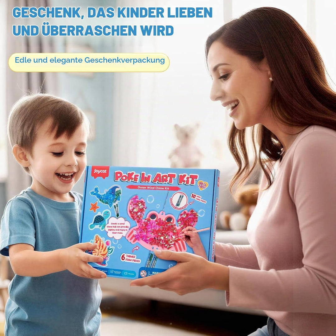 JoyCat Poke Art Basteln Kinder, Windspiel mit Meerestieren, 3D Bastelset mit klingenden Windspielele