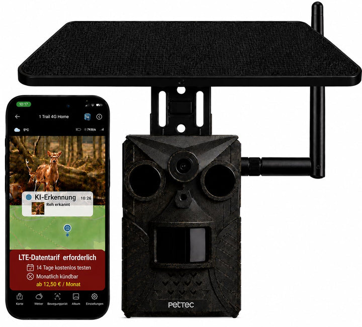 PetTec - PetCam Trail 4G Wildtierkamera mit Solar Panel und mit Nachtsicht &amp; Bewegungsmelder - Ausse