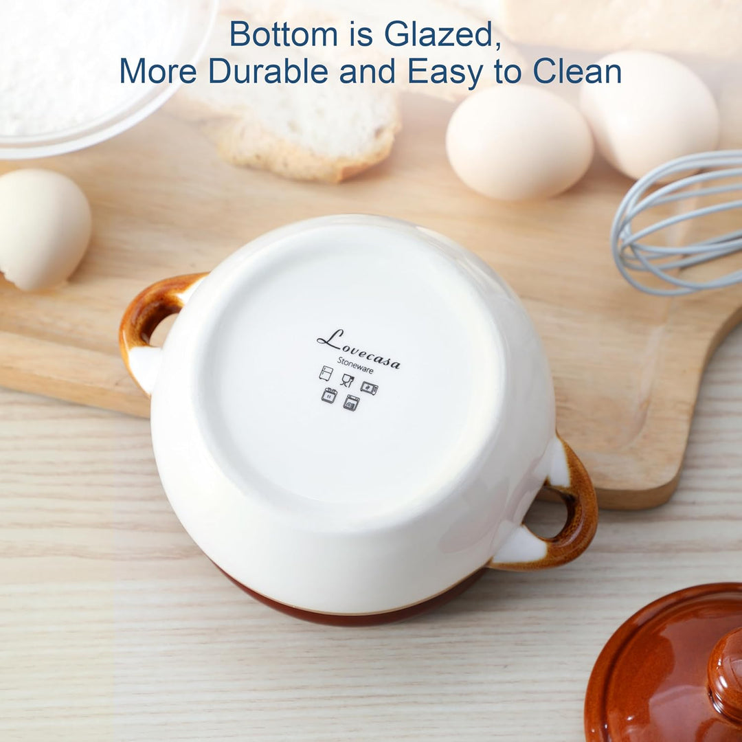 LOVECASA Onion Soup Bowls, French Onion Soup Crocks, 4 Stück Steingut Suppenschalen mit Deckel, 660m