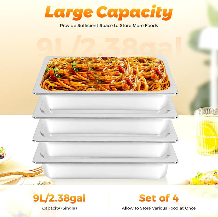 Chafing Dish Speisewärmer Set 4 Stück Edelstahl Warmhaltebehälter | Catering-Wärmespender 9L Behälte