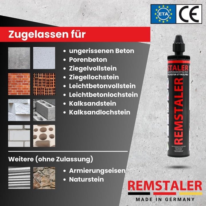 12x Remstaler VERBUNDMÖRTEL 300ml | -HÖCHSTE QUALITÄT- made in GERMANY | Injektionsmörtel | Montagem