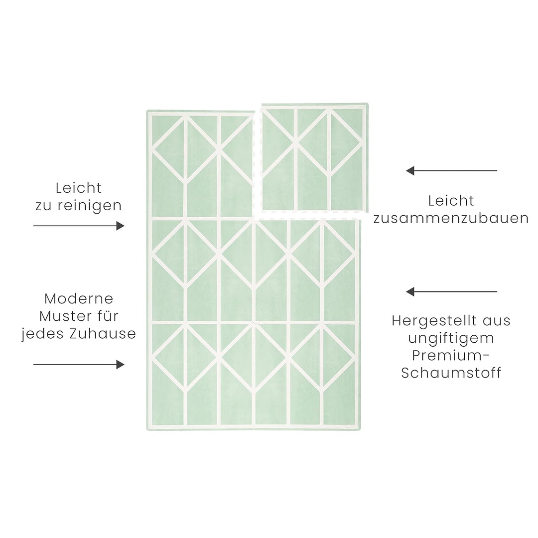 Krabbelmatte von Toddlekind |Spielmatte in Premium Qualität Extra Dicke, Abwischbare Puzzlematte Grü