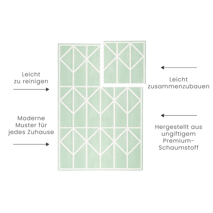 Krabbelmatte von Toddlekind |Spielmatte in Premium Qualität Extra Dicke, Abwischbare Puzzlematte Grü