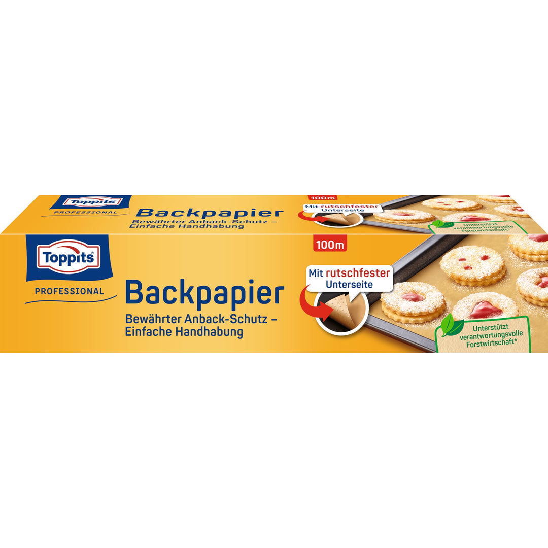 Toppits Backpapier - 1 x 100 m Rolle, Antihaft, mit Abreiss-Säge, Rutschfest, FSC zertifiziert, Idea