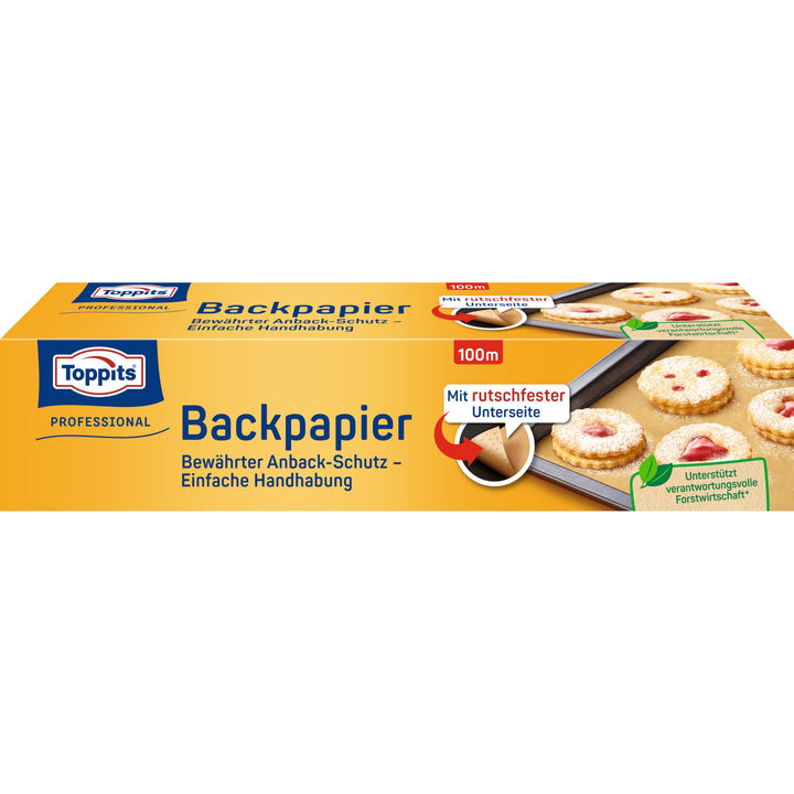 Toppits Backpapier - 1 x 100 m Rolle, Antihaft, mit Abreiss-Säge, Rutschfest, FSC zertifiziert, Idea