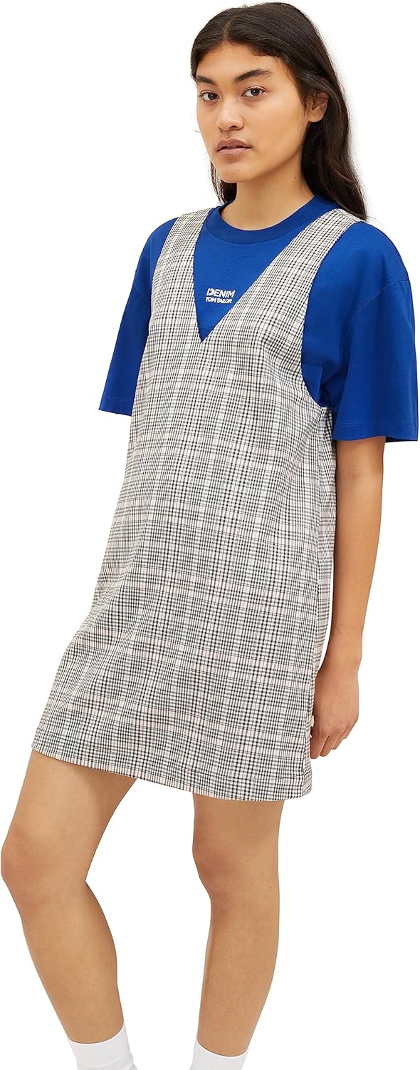 TOM TAILOR Denim Damen Kleid mit Karomuster L 32456-rose Grey Check, L 32456-rose Grey Check