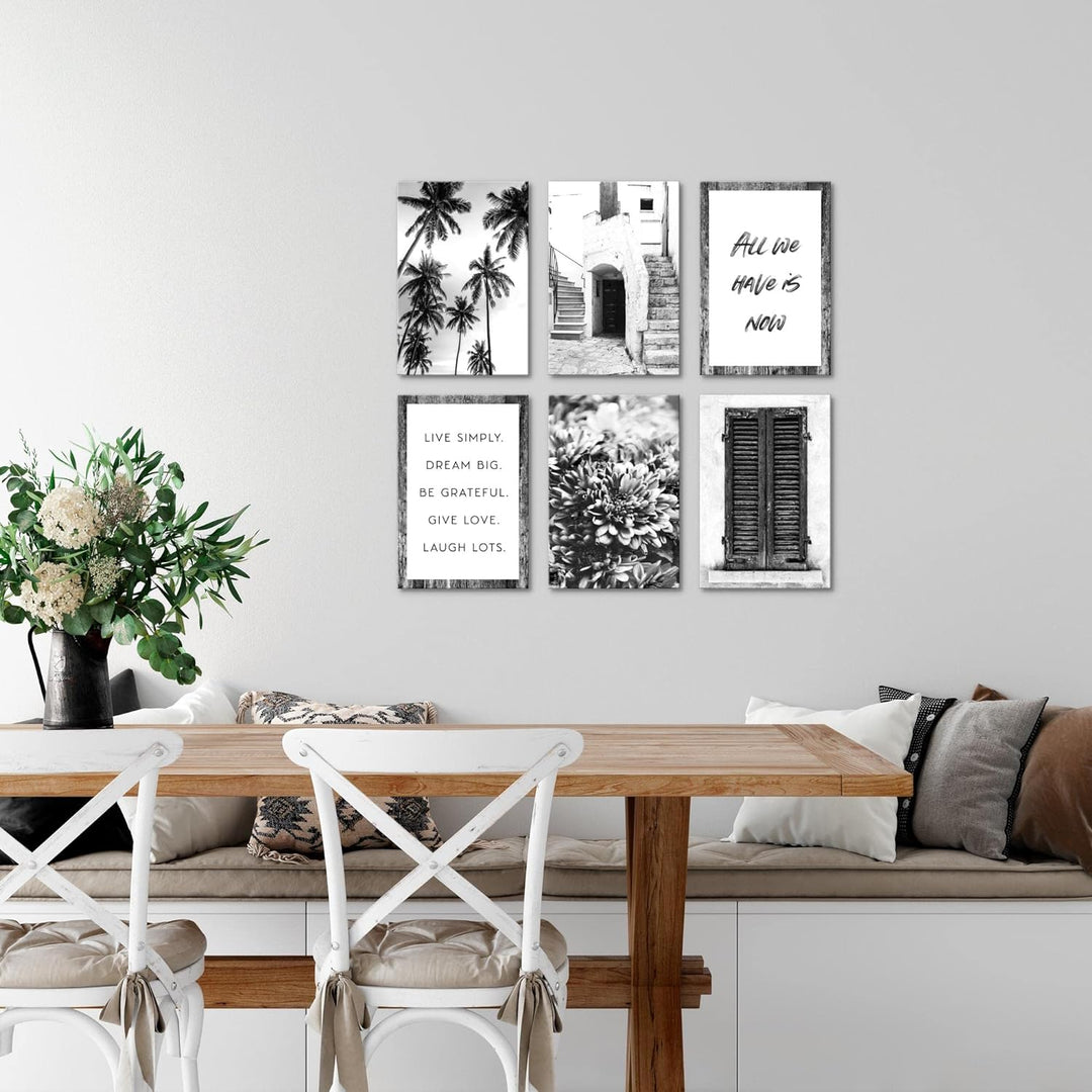 Novart Wandbilder Set - KOMPLETT AUFHÄNGFERTIG - Made in Germany - Moderne Bilder Alte Stadt Palmen