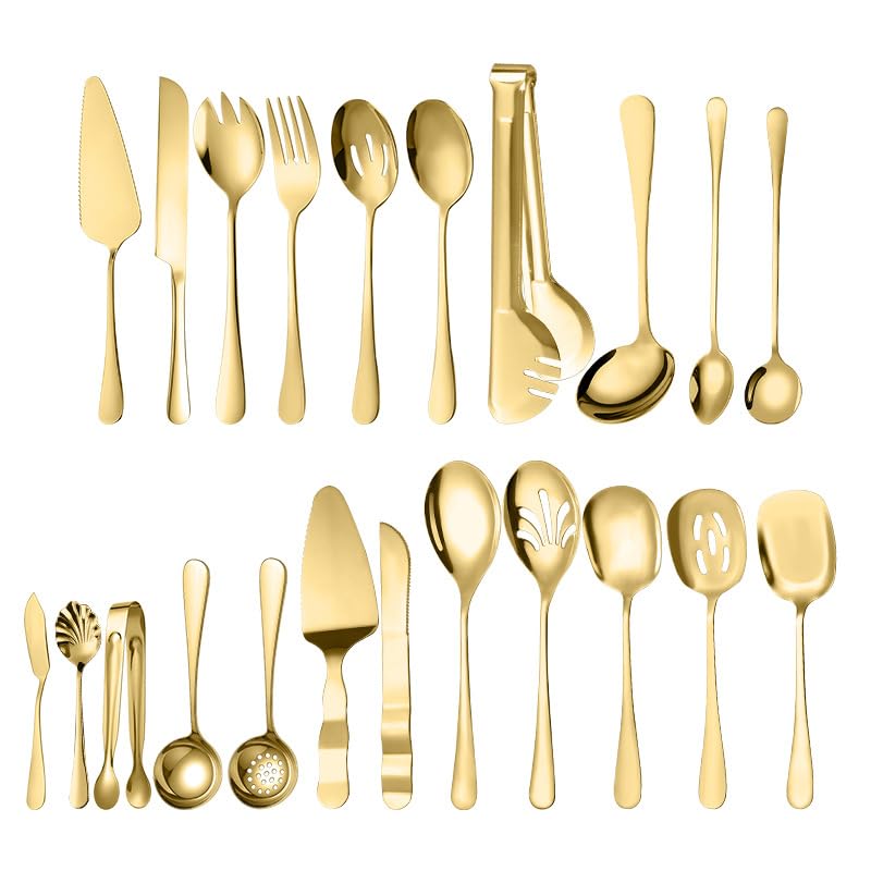 Luxus Goldenes Besteck & Servierset aus Edelstahl – Komplettes Tafelbesteck Set für Hochzeit, Gäste