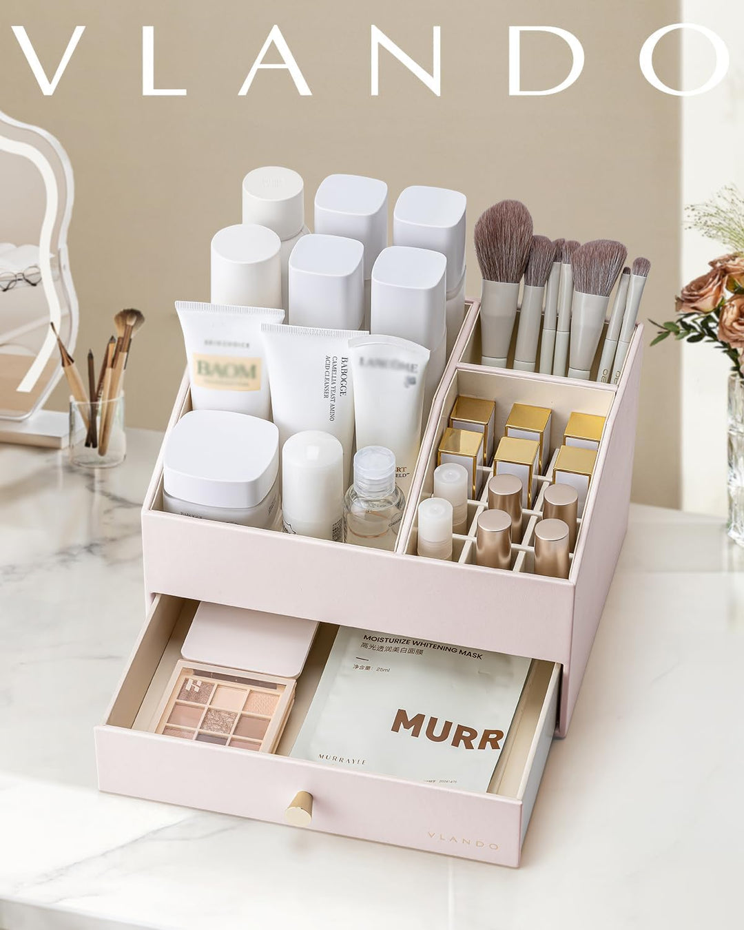 Vlando Make up Organizer mit 2 Schubladen, Schminktisch Organizer, Kosmetik Organizer, Schmink Organ