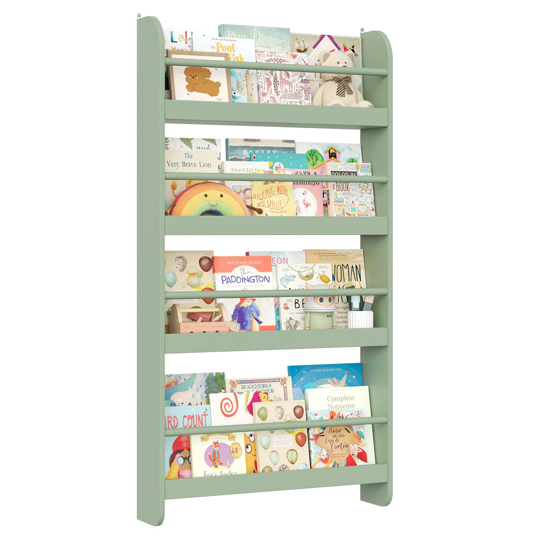 FOREHILL Bücherregal Kinder, Wandregal mit 4 Ablagen, Kinderregal für Bücher Spielzeug, Hängeregal D
