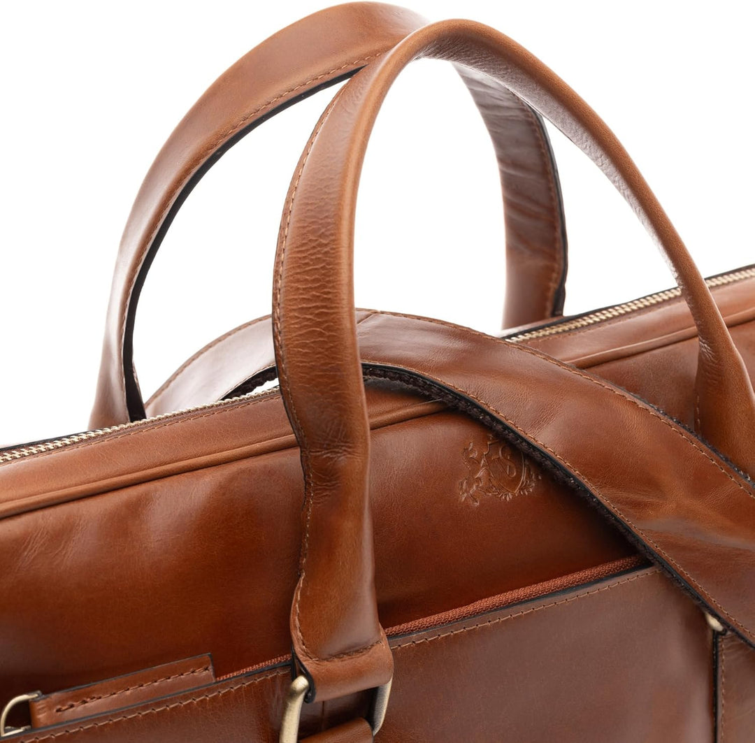SID & VAIN grosse Laptoptasche schmal echt Leder - 15 Zoll Laptop Business-Tasche Brady gross - Umhä