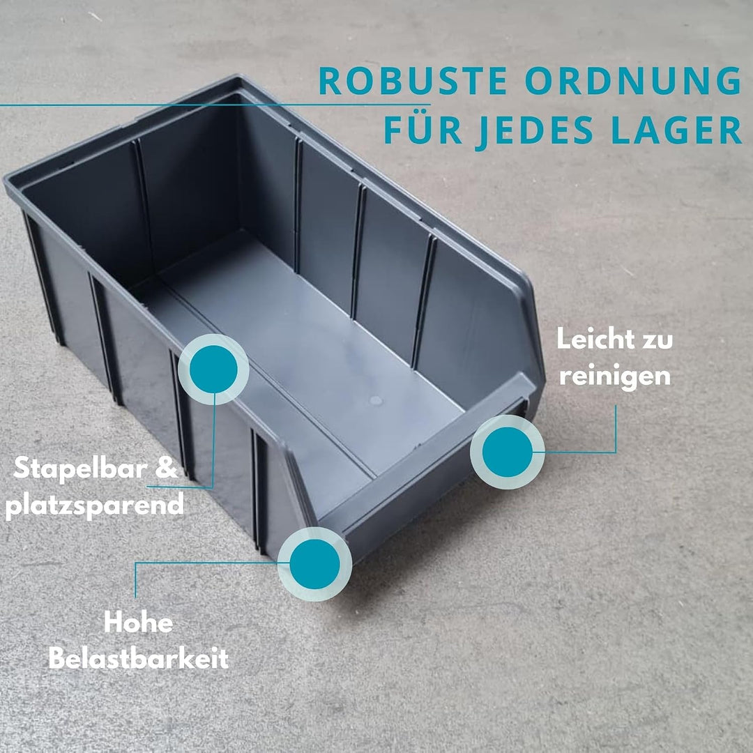 Rodopi 16er Set Stapelboxen, Grösse L | Sichtlagerkästen 335x209x152mm | Robuste Lagerboxen für Werk