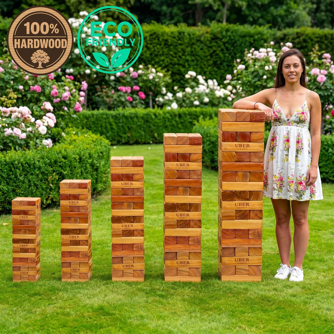 Ubergames Riesen Wackelturm XXL Spiel - 22kg bis 150 cm Gross - India ökologisch Hartholz - Handgefe
