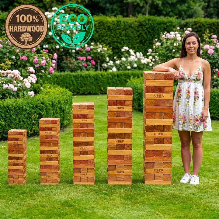 Ubergames Riesen Wackelturm XXL Spiel - 22kg bis 150 cm Gross - India ökologisch Hartholz - Handgefe