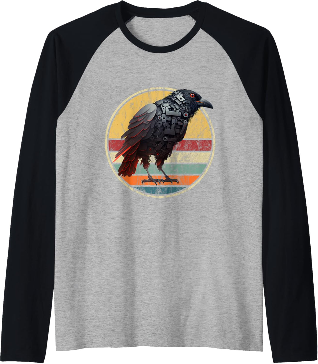 Roboter Raben Outfit Futuristischer Rabe Design Retro Vogel Raglan