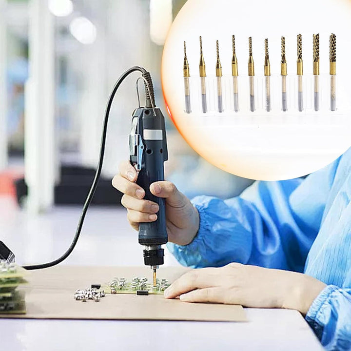 10 Stück Hartmetall Schaftfräser, Titan Beschichtete CNC Fräser Gravur Bits Carving Drill Werkzeuge,