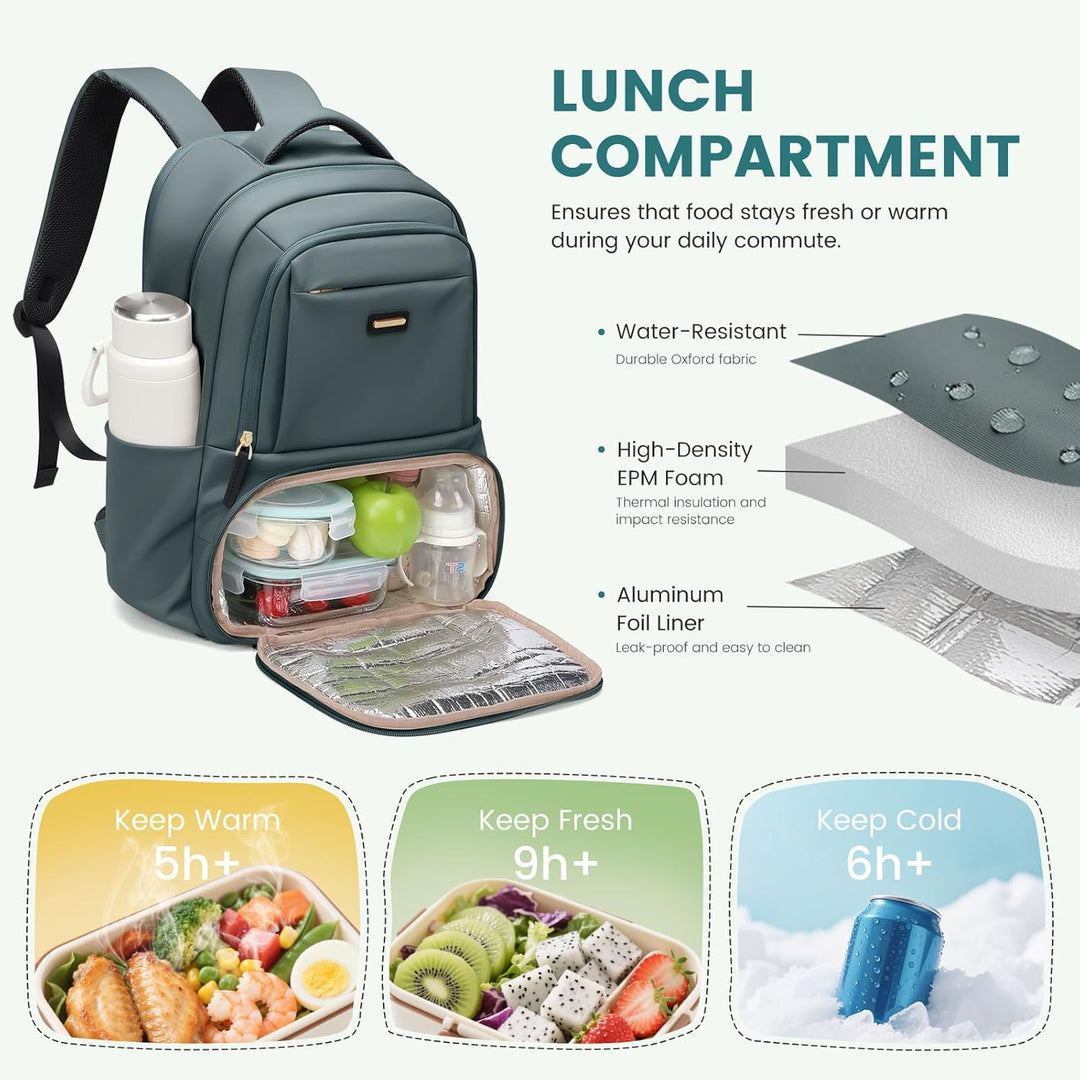 GOLF SUPAGS Lunch Rucksack Damen, 16 Zoll Laptop Rucksack Schulrucksack mit Lsoliertes Kühltasche fü