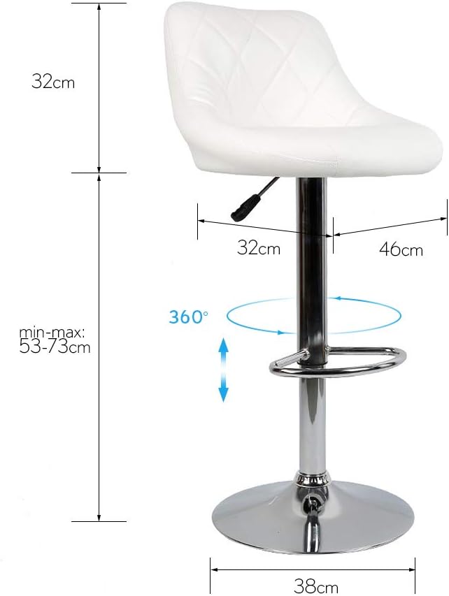 Flyelf 2er Set Barhocker mit Lehne,Kunstleder Tresenhocker 360° Drehbar,Höhenverstellbar 59cm-79cm (