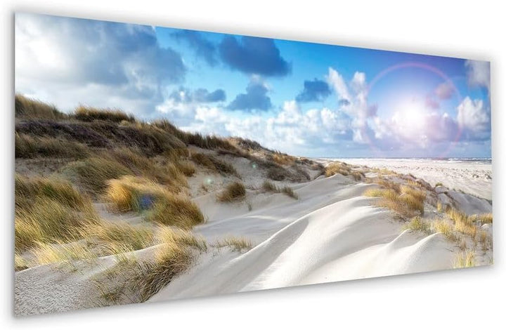 artissimo, Glasbild XXL, 125x50 cm Querformat, AG5398A, Strand und Meer: Dünen-Landschaft, Bild aus