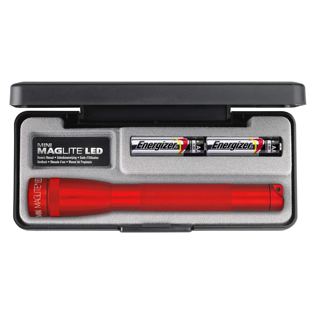 Mag-Lite SP22037F Mini Maglite 2AA Multimode Hochleistungs-LED-Taschenlampe, 17 cm rot inkl. 2 Migno