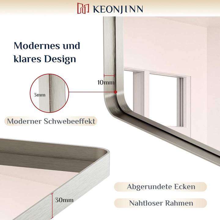 Keonjinn Wand Spiegel Nickel 152x90cm, Badezimmerspiegel Badspiegel mit Metallrahmen, Gehärtetes Gla