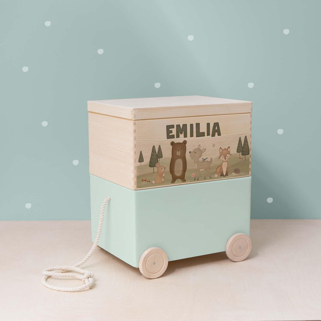 hellomini Personalisierte Spielzeugkiste aus Holz zur Aufbewahrung - Stapelkiste Holz - Spielzeugkis